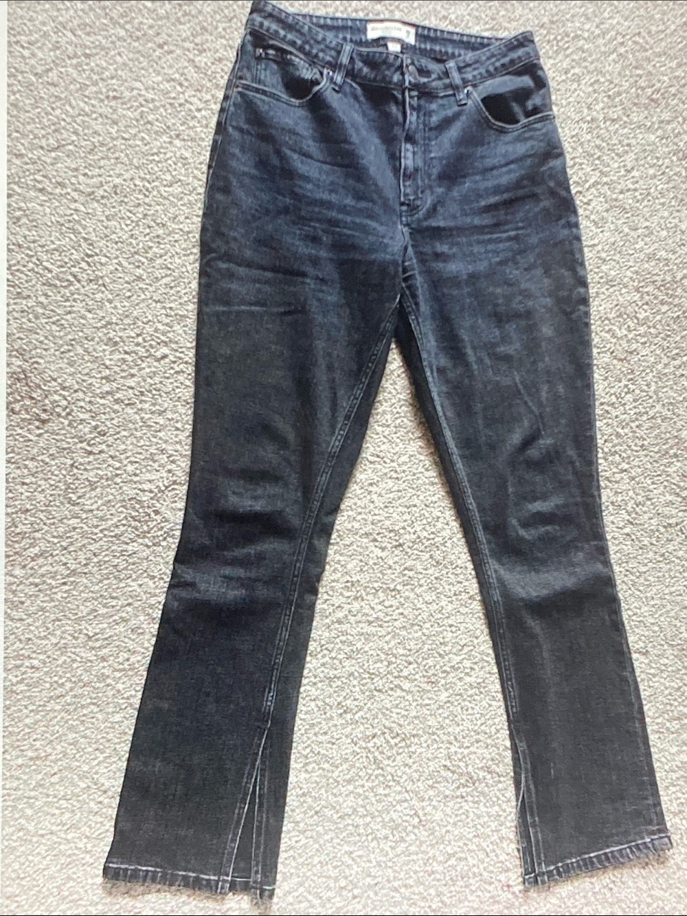 Abercrombie & Fitch Blackish Dark Wash Wide Leg Jeans with Front Slits